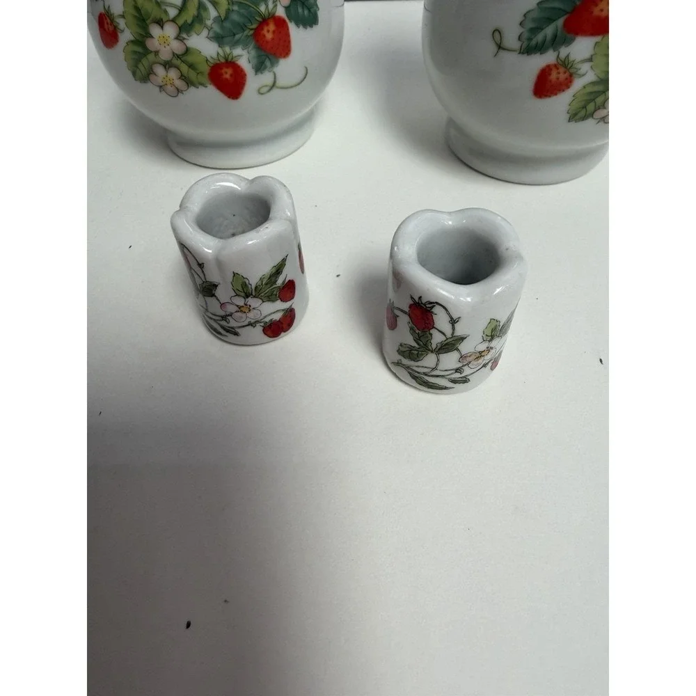 Vintage Avon Strawberry Sugar Shakers  22K gold Trim‎ + German Toothpick Holders